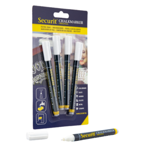 Securit® original kridtmarker/kridtpenne - sæt med 4 stk. small i hvid