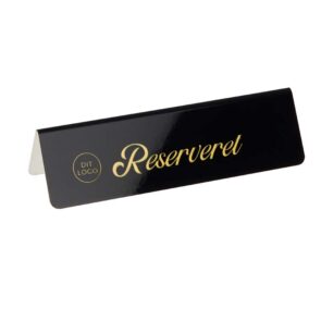 5 stk. RESERVERET bordskilte (DK) med dit logo,  aluminium, sort