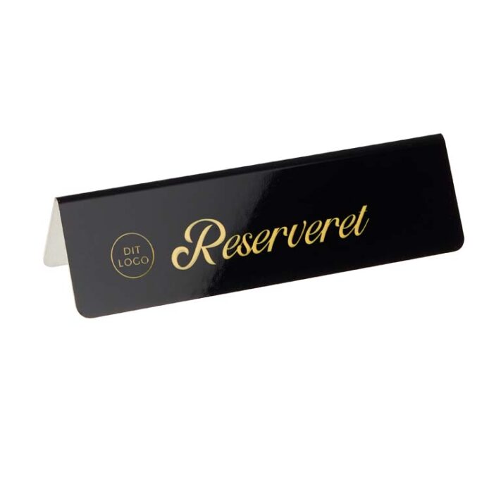 5 stk. RESERVERET bordskilte (DK) med dit logo,  aluminium, sort