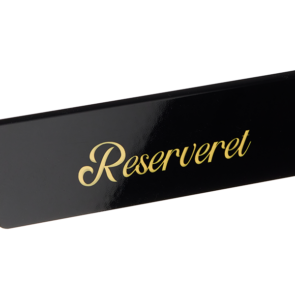 5 stk. RESERVERET bordskilte (DK) i aluminium, sort