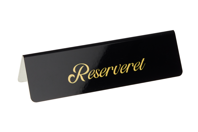 5 stk. RESERVERET bordskilte (DK) i aluminium, sort