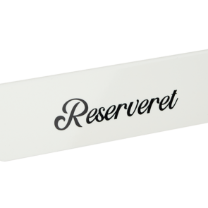 5 stk. RESERVERET bordskilte (DK) i aluminium, hvid