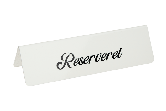 5 stk. RESERVERET bordskilte (DK) i aluminium, hvid