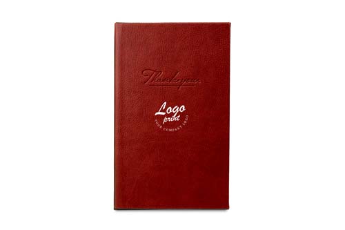 Regningsholder "THANK YOU" 13,5x21 med dit logo, PU læder brun