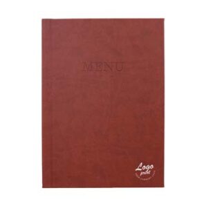 Menuomslag med klemryg, A4 "MENU", med dit logo, PU læder brun
