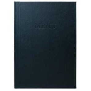 Menuomslag med klemryg, A4 "MENU", PU læder sort