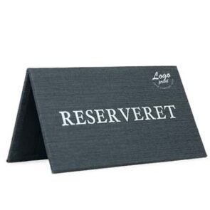 Reserveret bordskilt 120x67 mm, med dit logo, modern charcoal/grå
