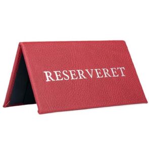 Reserveret bordskilt 120x67 mm, PU læder rød